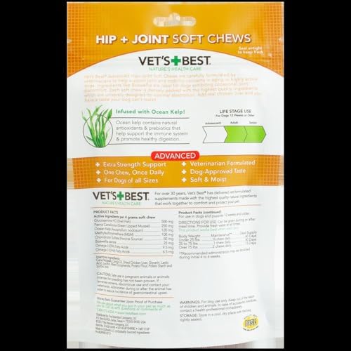 Vet's Best Advanced Hip & Joint Soft Chews for Dogs, 30 Day Supply | Glucosamine & Chondroitin Soft Chews, Supports Joint Mobility & Cartilage Health