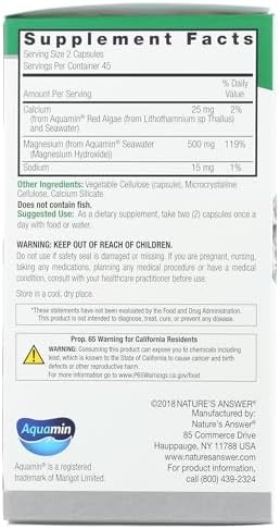 Nature's Answer Marine Based Magnesium, Super Concentrated 500mg | Plant Based | Red Algae & Seawater Derived | Alcohol-Free & Gluten-Free | Vegetarian Capsules 90ct