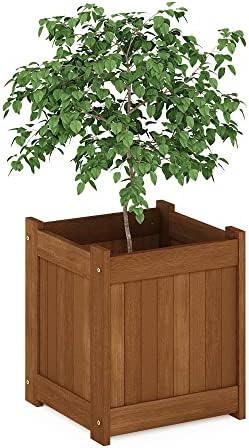 Furinno 2-FG16450 Tioman Hardwood Flower Box, Two-Pack, Natural | 15.4 x 15.4 x 17.7, Flower Box, Garden Box, in Teak Oil, Outdoor Indoor, Garden, Patio, Balcony