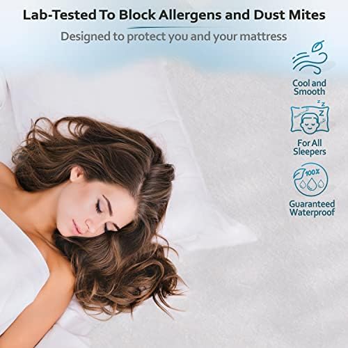 PlushDeluxe Waterproof King Mattress Protector, Terry Cotton | Fitted Sheet Bed Cover, Deep Stretchable Pockets, 76"x80"x18", Noiseless, Breathable, Hypoallergenic, Mite Proof, Washable