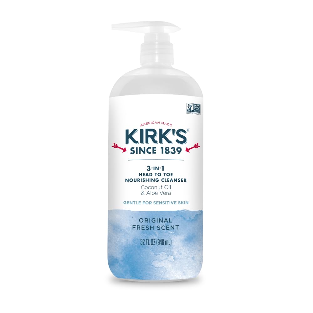 Kirk's Juniper & Lime​ 3-in-1 Nourishing Cleanser, Shampoo Body Wash Bubble Bath, Coconut Oil and Aloe Vera, Vegan Non-GMO, 32 Fl Oz