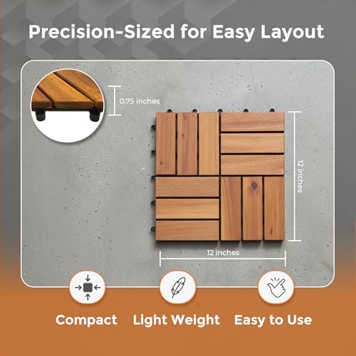Majestick Goods 8-Pack Slat Acacia Wood Interlocking Deck Tiles