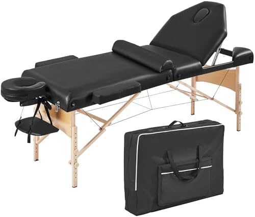 Yaheetech Massage Table Portable Height Adjustable Lash Bed 28in Wide Black