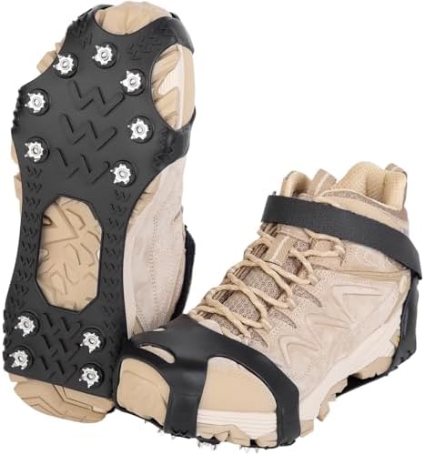 Ice Cleats for Shoes and Boots, Silicone Crampons, 11 Stainless Shoe Spikes for Snow and ice, Heavy Duty Traction for Hiking, Climbing &Mountaineering