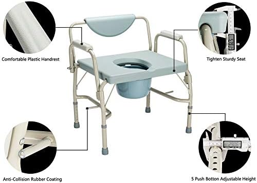 Mefeir 550 lbs Heavy Duty Drop Arm Medical Bedside Commode Chair, Homecare Toilet Seat with Safety Steel Frame, 6 Quart Capacity Pail
