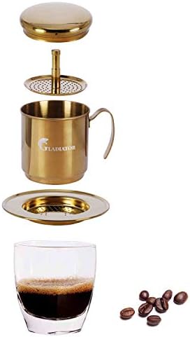 Vietnamese Coffee Maker Filter Phin, Small French Press Portable Cup, Single Serve Coffee Makers, Gift for coffee lovers (Gold, 1)