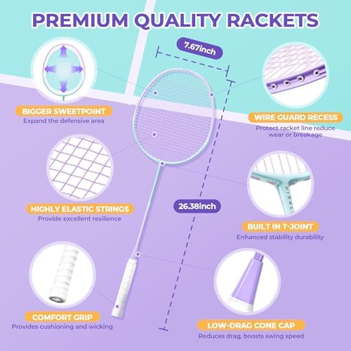 HIRALIY Badminton Rackets Includ 2/4 Rackets, 6/12 Birdies, 1 Carrying Bag