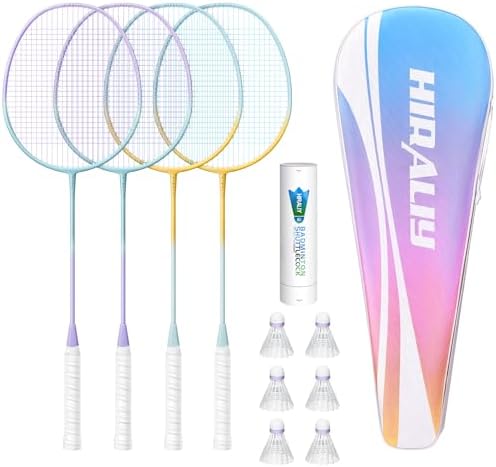 HIRALIY Badminton Rackets Includ 2/4 Rackets, 6/12 Birdies, 1 Carrying Bag