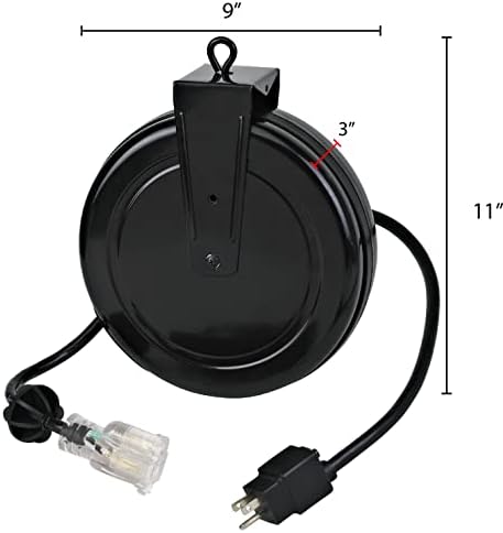 Alert ProReel Pro-Grade 5020TFC Heavy-Duty Retractable Extension Cord Reel | 20'- 12/3 SJTOW Single Tap Heavy Duty Cord | Clear 5-20R Receptacle