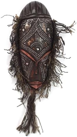 NOVICA Artisan Crafted Handmade African Sese Wood Mask | Aluminum Cotton Rustic | Aluminum Wall Mask | Brown Cotton Twine | Home Decoration | Hand