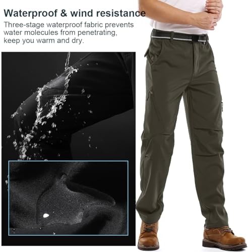 Men's Waterproof Pants Fleece Lined Insulated Winter Hiking Ski Snow Pants