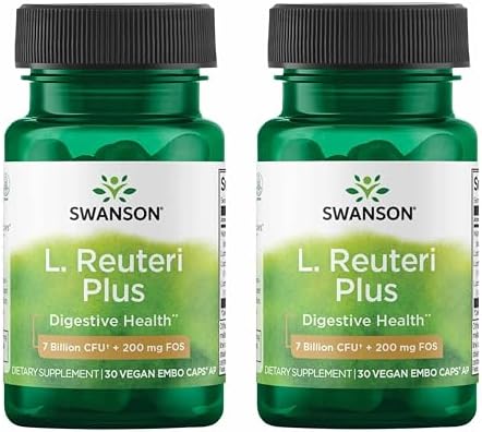 Swanson L. Reuteri Probiotic Plus, 7 Billion CFU, 30 Vegan Capsules | With Lactobacillus Rhamnosus, Acidophilus, and FOS Prebiotic for Gut-Health-Conscious Adults, Full-Spectrum Support