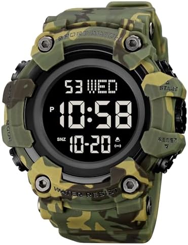 FANMIS Men's Digital 50M Waterproof Electronic Sport Watch Rubber Band Army Military 24H Time LED Light 164FT Water Resistant Calendar Date Day Watches