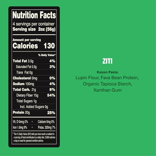 Kaizen Low Carb Pasta, 20g High Protein, 6g Net Carb, Ziti 8 Oz (3-Pack) | High Fiber 15g, Gluten-Free, Keto-Friendly, Plant-Based Lupini Noodles