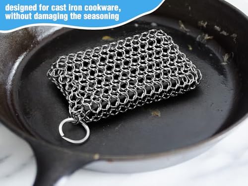 Herda 316L Cast Iron Scrubber Cleaner, Large Cast Iron Chain Mail Scrubber