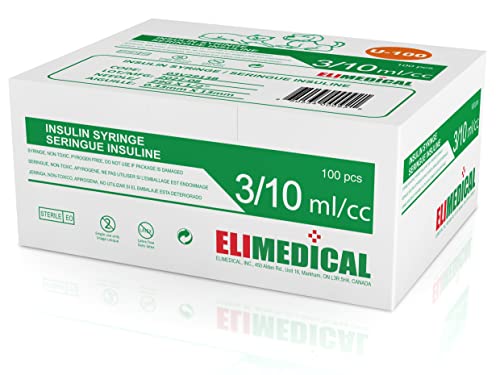 Veterinary Insulin Syringe U-100 0.3cc (ml), 29G x 1/2 inch (12.7mm), Half Unit Marking, Individually Packed, for Pet Cat or Dog, 100 per Box