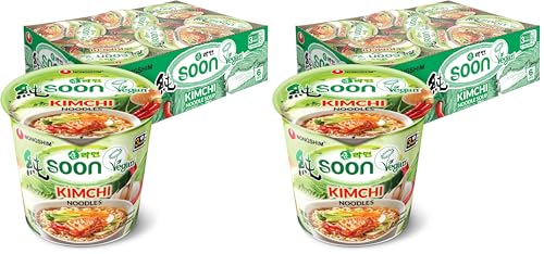 Nongshim Soon Veggie Ramyun Noodles, Signature Korean Instant Ramyun, Vegetable Flavored Broth, Vegan Noodles, Quick & Easy, Microwaveable Cup, 2.64 oz (Pack of 6)
