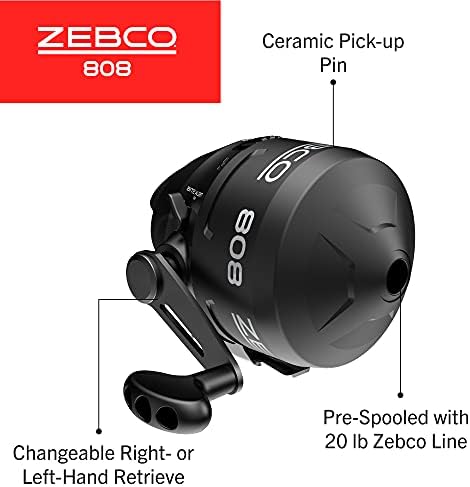 Zebco 808 Spincast Fishing Reel, Changeable Right- or Left-Hand Retrieve, Pre-Spooled with Zebco Fishing Line, Dial-Adjustable Magnum Drag