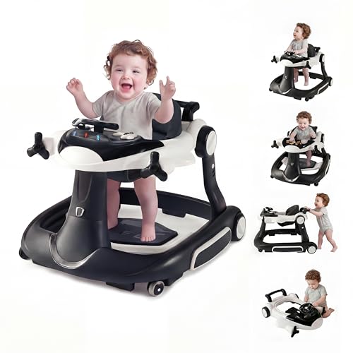 7 in 1 Foldable Baby Walker, Rock/Push Mode/Activity Center, Green | Adjustable Height & Speed, Music, Lights, Footrest, Detachable Play Toy Panel, Walker with Wheels for Infants 7-18 Months