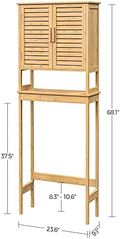 SONGMICS Bamboo Over The Toilet Storage Cabinet, Adjustable Inside Shelf