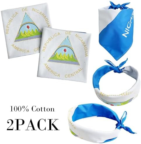WEITBF 2 Pack Nicaragua Flag Bandana Nicaraguan Scarf Bandanas Headband - 100% Cotton, 22 x 22 inch
