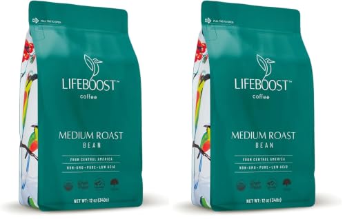 Lifeboost Organic Coffee Beans Medium Roast - Low Acid Single Origin Non-GMO Organic Whole Bean Coffee - Third Party Tested For Mycotoxins &