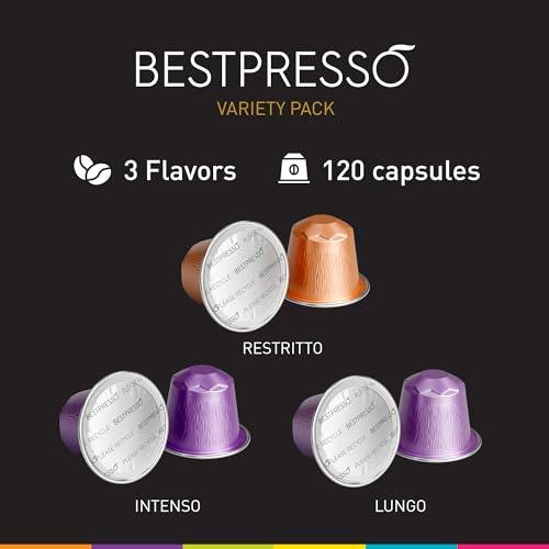 Bestpresso Coffee For Nespresso Original Machine 120 Aluminum Pods Certified Genuine Espresso Variety Pack Pods Compatible with Nespresso Original (Intense Variety Pack)