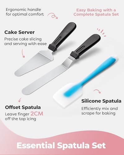 Kootek Aluminum Cake Stand Turntable Set for Decorating Baking Kit, 12" | Beginner-friendly, Baking Supplies Tools with Cake Stand Turntable for Decorating and Display, 2 Spatulas, 3 Icing Scrapers
