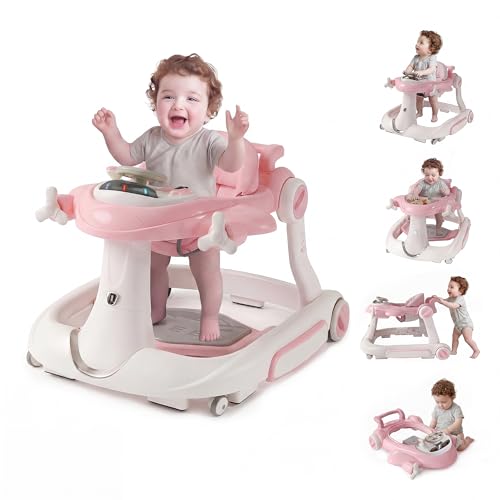 7 in 1 Foldable Baby Walker, Rock/Push Mode/Activity Center, Green | Adjustable Height & Speed, Music, Lights, Footrest, Detachable Play Toy Panel, Walker with Wheels for Infants 7-18 Months