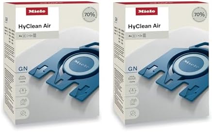 Miele Original GN AirClean 3D Efficiency Vacuum Cleaner Bags for Miele Classic C1, Complete C2/C3, and S2/S5/S8 Vacuum Cleaners, Pack of 4 Dust Bags and 2 Filters – 10123210