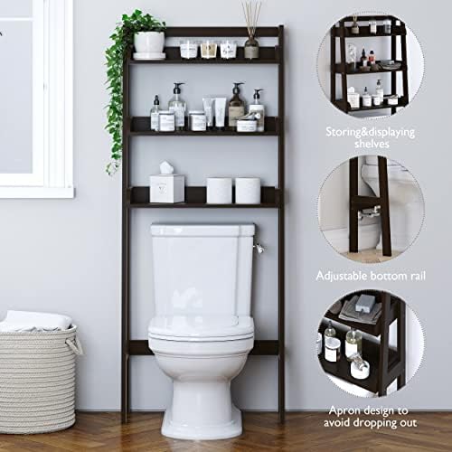 UTEX Over The Toilet Storage Shelf, 3-Tier Bathroom Organizer, White | FSC-Certified MDF, Open Ladder Design, Adjustable Lower Crossbar, Anti-tip Hardware, 33-Inch Clearance, Raised Side Guards