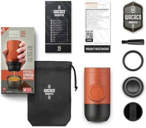 Wacaco Minipresso GR, Portable Espresso Machine, Compatible Ground Coffee, Hand Coffee Maker, Travel Gadgets, Manually Operated, Perfect for Camping, Hiking