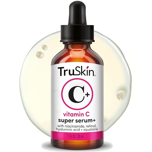 TruSkin Vitamin C Super Serum for Face, 5 Skin Benefits, 1 fl oz | Vitamin C, Retinol, Niacinamide, Hyaluronic Acid and Squalane to brighten, firm, smooth, hydrate, and refine skin