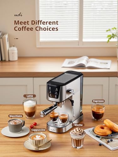 UDI Espresso Machines, 20 Bar Espresso Coffee machine | with LED Touch screen, for Lattes, Cappuccinos, Americano