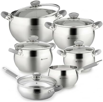 Daniks Modern 4 Quart Stainless Steel Stock Pot with Glass Lid, Tri-Ply Bottom for Even Heating, Induction Compatible, Dishwasher Safe