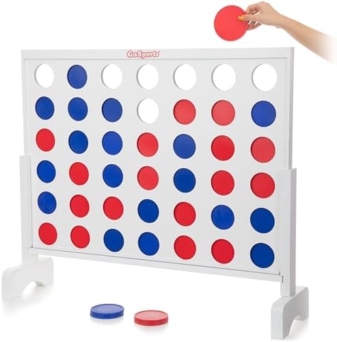 GoSports 3 Foot Giant Wooden 4-in-a-Row Connect Game – Jumbo Party Size with Heavy-Duty Coins – Easy Setup and Portable Design for Indoor and Outdoor Yard Game for Adults