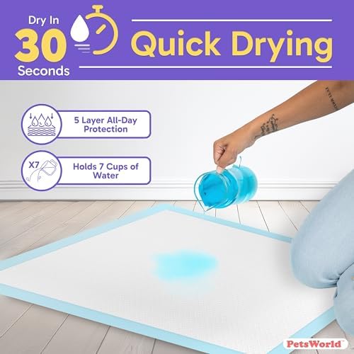 PetsWorld 2XL Dog Pee Pads 28"x44" 1200 Count – Extra Large Pet Pee Pads for Dogs & Puppies, Heavy Duty Leak-Proof Dog Training Pads