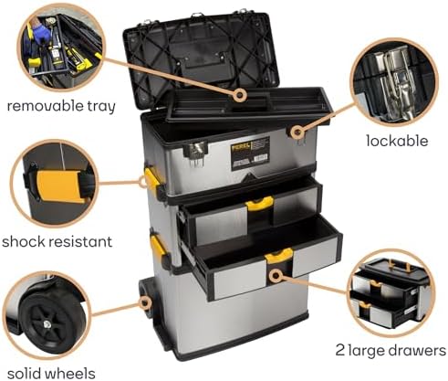 Perel OTBA4 Roller Toolbox Stainless Steel 570 x 354 x 830 mm