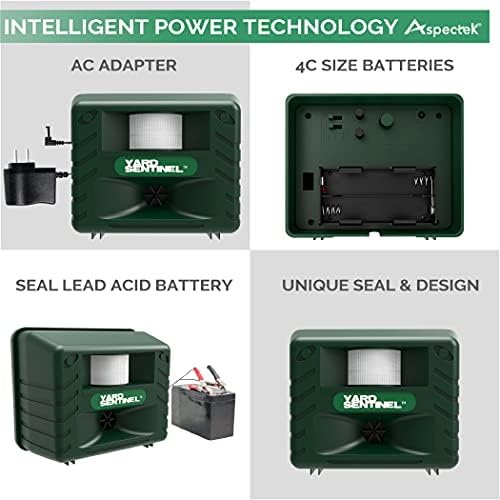 ASPECTEK Yard Sentinel Ultrasonic Animal Repeller with Strobe Light, 3 Mode Protection, Motion Sensor, Deterrent for Deer, Raccoons, Squirrels and Opossums AC and Battery Powered - 1 Pack