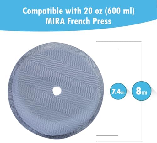 MIRA Stainless Steel French Press Filters, Set of 3, Fits Most 20 oz Coffee Presses
