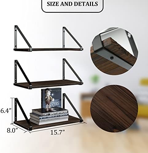 BAMEOS Floating Shelves Rustic Wood Wall Shelf, Small Bookshelf for Living Room, Office, Bedroom, with Metal Bracket