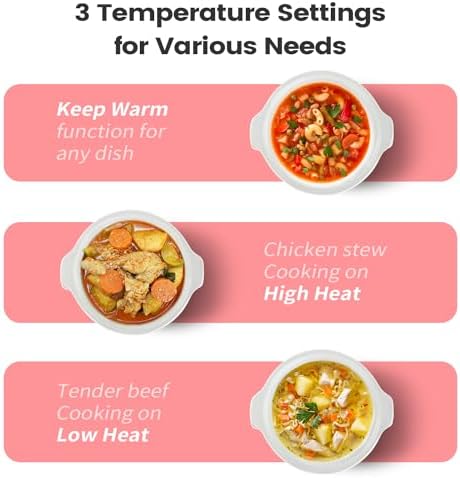 KOOC Small Slow Cooker, 2-Quart, Free Liners Included for Easy Clean-up, Upgraded Ceramic pot, Adjustable Temp, Nutrient Loss Reduction