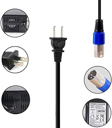 24V 3A Charger, Battery Adapter, Mongoose, Jazzy, GT, eZip, Go-Go Elite Traveller, Shoprider, Jazzy Select 6 Ultra