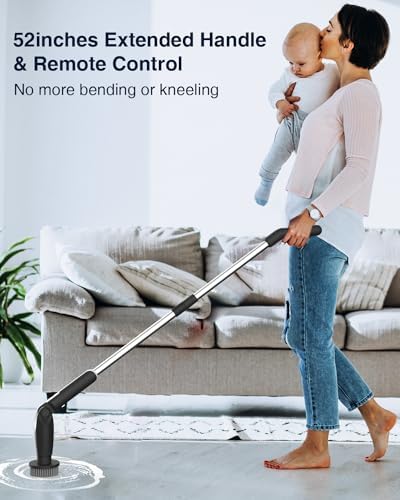 Leebein Electric Spin Scrubber, Shower Scrubber with 4 Adjustable Angles and 8 Brush Heads, Electric Scrubber with Long Handle & Remote Controller