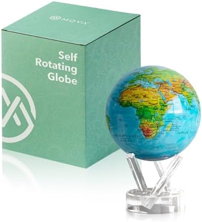 MOVA Self Rotating Globe, Ocean Blue Relief Classic (4.5") | solar powered globe, no batteries or cords, gift for geography lovers, premium kinetic display, office desk decor
