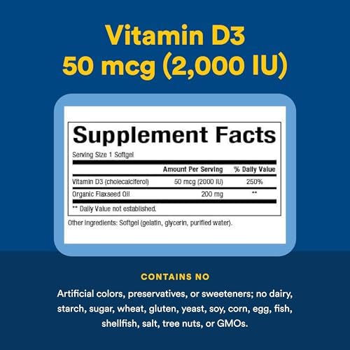 Natural Factors, Vitamin D3 2000 IU (50 mcg), Supports Strong Bones, Muscles and Immune Function, 120 Softgels