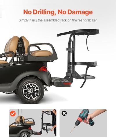 VEVOR Golf Cart Bag Holder, Compatible with Yamaha, EZGO, Club Car Rear Seat Grab Bar, Most Golf Carts, Space-Saving Carbon Steel Bag Holder Bracket