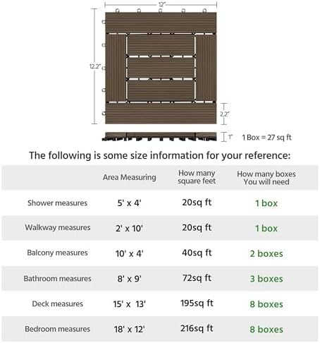 Yaheetech 27PCS Patio Floor Tiles Outdoor Interlocking Deck 12 x 12in,Wood
