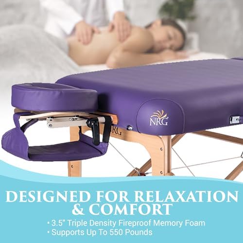 NRG Vedalux Portable Massage Table Package | Burgundy | Folding Lightweight Massage Bed | Professional Spa Table with Face Cradle, Hanging Armrest & Carrying Case