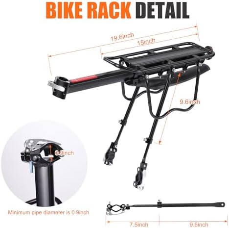 HOMEE Rear Bike Rack, Bike Cargo Racks Frame for 26"-29" Frames | Aluminum Alloy Universal Adjustable Cycling Equipment Stand Footstock Bicycle Luggage Carrier with Tools and Reflector